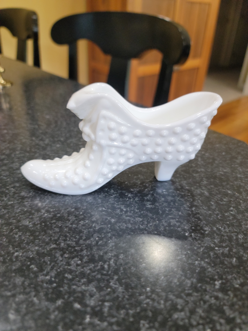Vintage Fenton Hobnail White Milk Glass Cat Head Slipper figurine